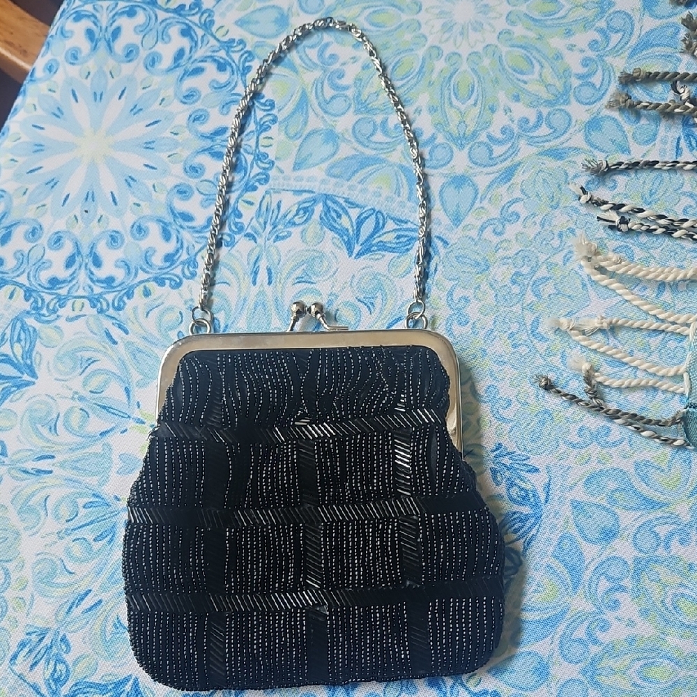 Elegant Black Beaded Evening Bag